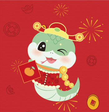 國潮春節新年蛇年傳統蛇插畫