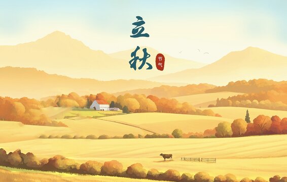 金色農(nóng)場(chǎng)立秋節(jié)氣插畫(huà)海報(bào)