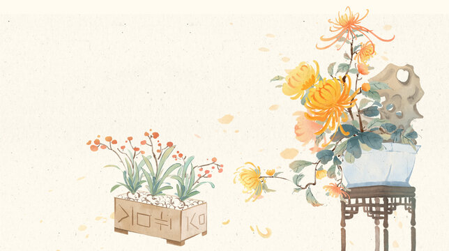 菊花霜降中國(guó)傳統(tǒng)節(jié)氣海報(bào)插畫