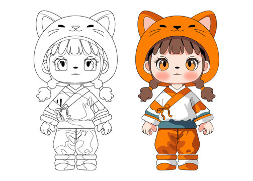 鼠年橙色動物頭套帽子小女孩頭像