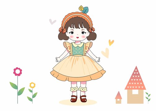 可愛卡通小清新公主裙小女孩