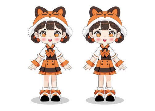 卡通貓耳朵小女孩插畫形象iIP