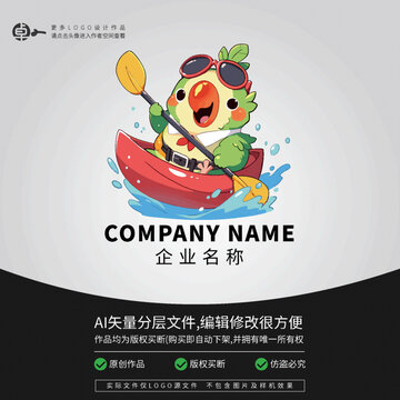 鸚鵡劃船時尚卡通LOGO運動