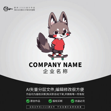 狐貍滑板運動潮流卡通LOGO