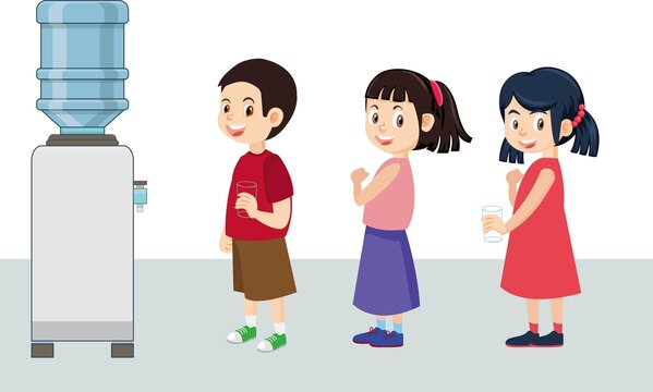 兒童排隊(duì)接水插畫1