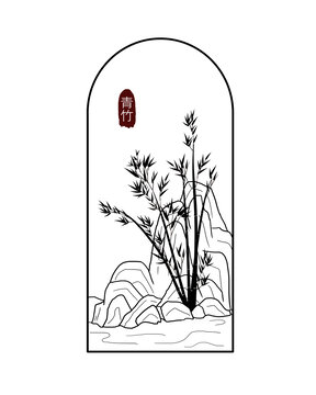 手繪梅蘭竹菊四君子之竹插畫線稿