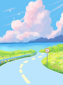 唯美海邊風(fēng)景插畫