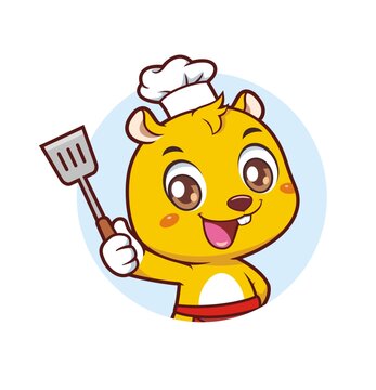 卡通可愛鼴鼠廚師拿鍋鏟頭像