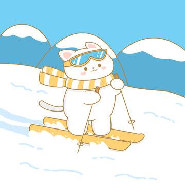 滑雪貓咪插畫(huà)