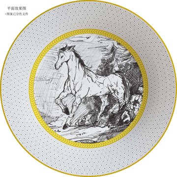 經(jīng)典駿馬浮雕金高檔陶瓷拆色文件