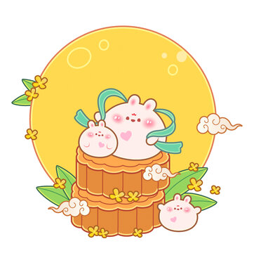 中秋兔子月餅美食節(jié)日插畫