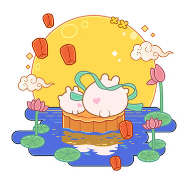 中秋兔子月餅美食節(jié)日插畫