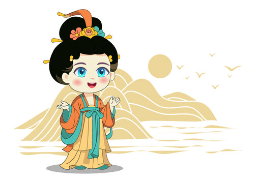 國潮卡通q版貴妃山河日落