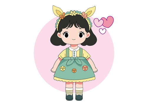 兔耳朵卡通可愛小女孩