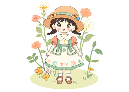 夏日卡通遮陽帽小女孩免摳元素