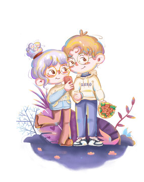 七夕情侶插畫