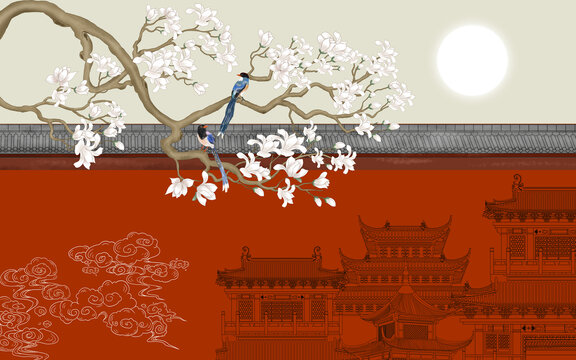 紅墻樓閣花鳥