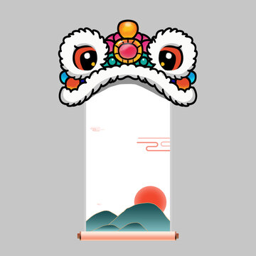 醒獅帽子卷軸素材