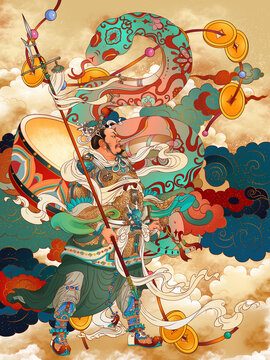 蛇年插畫春節(jié)新年財(cái)神祝福