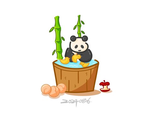 洗澡的小熊貓