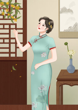 民國風旗袍女孩