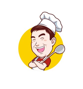 卡通中年男廚師交叉雙臂頭像
