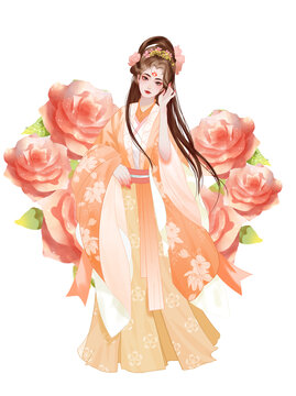 玫瑰花茶橙色國(guó)風(fēng)人物