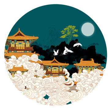 古建筑祥云壁畫