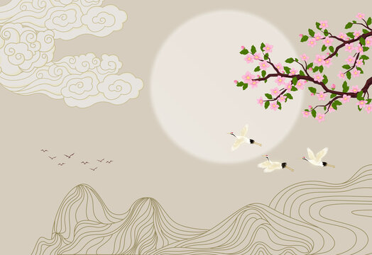花鳥(niǎo)意境山水祥云背景