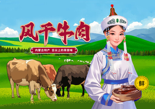 內(nèi)蒙古特產(chǎn)草原風干牛肉內(nèi)蒙姑娘