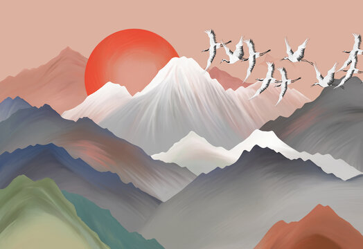 意境國(guó)潮手繪背景墻