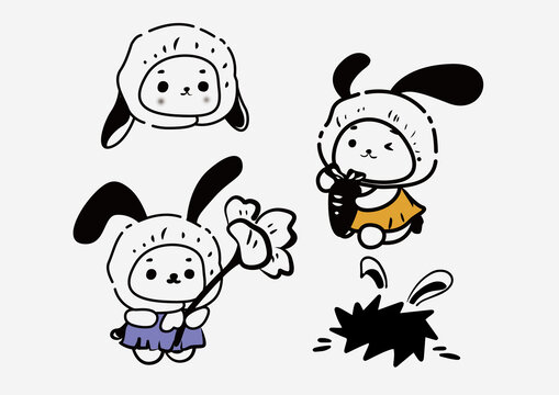 不同的可愛卡通兔子印花圖案元素