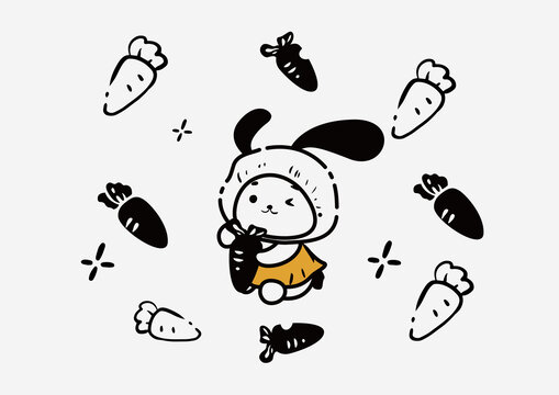 抱著胡蘿卜的可愛(ài)兔子卡通圖案