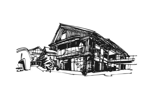 仿古建筑手繪