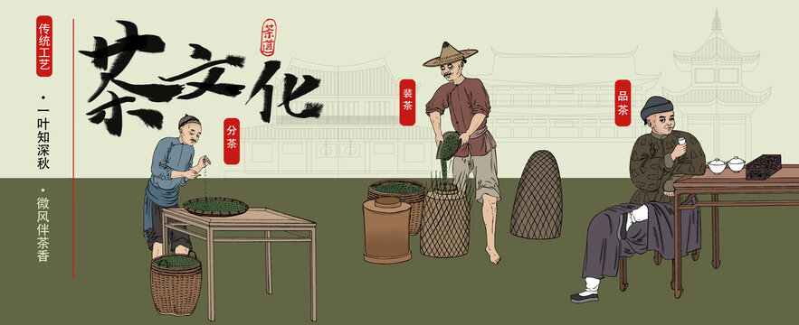 茶文化古代人物插畫