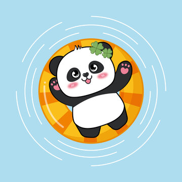 卡通熊貓游泳夏日矢量插畫