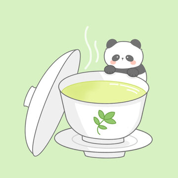 茶與熊貓插畫