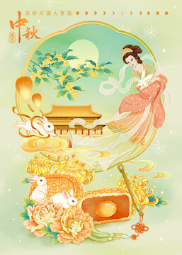 中秋嫦娥插畫海報