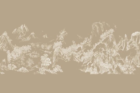 新中式線描山水背景墻