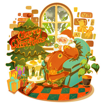 圣誕老人節日氛圍插畫