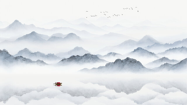 禪意山水背景墻