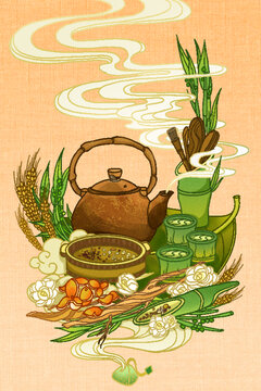 紅豆薏米芡實茶插畫