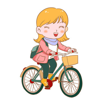 秋天人物騎著自行車秋游免摳元素