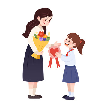 扁平風(fēng)教師節(jié)學(xué)生送老師鮮花禮物