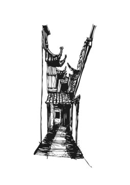 上海老街建筑手繪