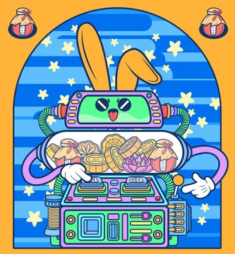 中秋兔子扭蛋機插畫