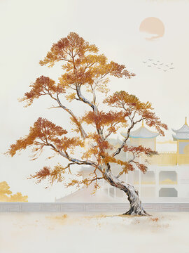 新中式輕奢裝飾畫(huà)金色的樹(shù)