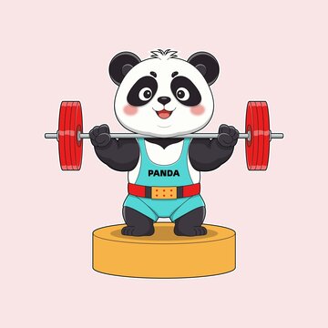 舉重熊貓矢量Q版可愛插畫