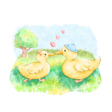 創(chuàng)意兒童插畫鴨子戀愛
