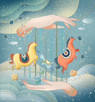 星空幻想木馬彩圖